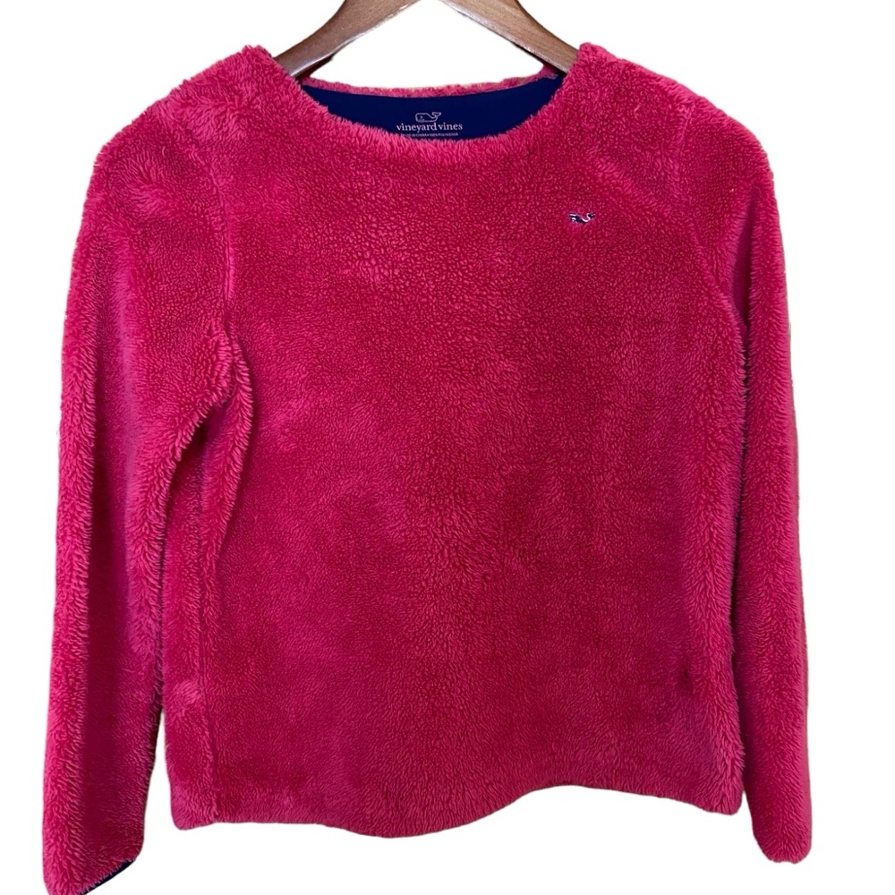 Vineyard Vines Girls Pink Barbiecore Fuzzy Sweatshirt - L Large 14 - EUC